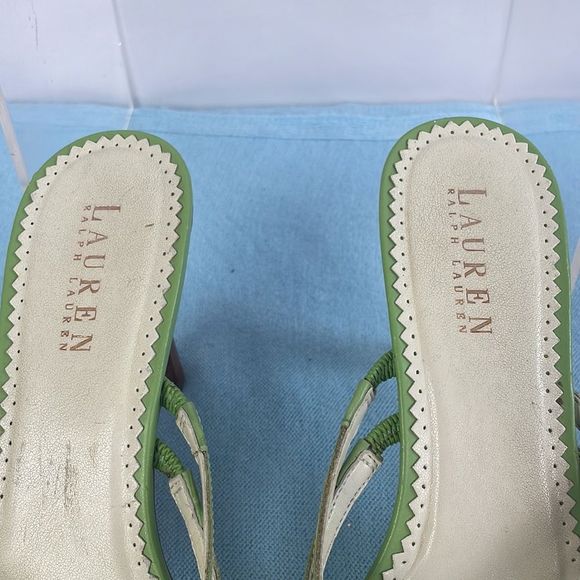 Ralph Lauren Green Strappy Wood Heels - Picture 5 of 8